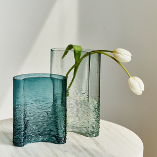 厂家直销弧形透明波纹玻璃花瓶酒店样板间客厅家居设计师软装饰品