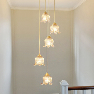 楼梯吊灯长复式别墅挑高loft公寓客厅中空美式简约法式奶油小吊灯