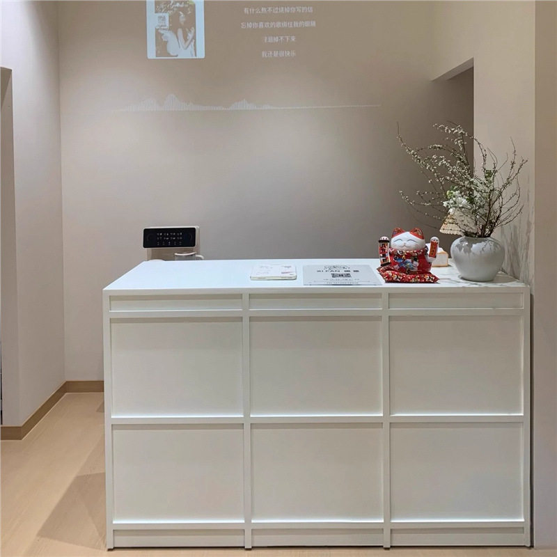 服装店胡桃色烤漆简约美容院吧台便利店展示柜一体组合收银台