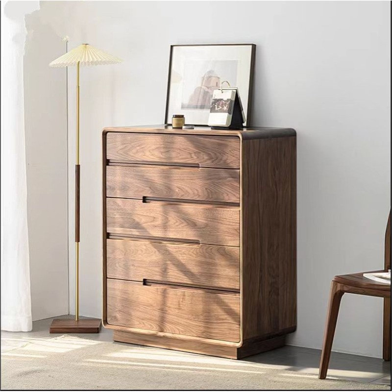 北美黑胡桃木五斗柜简约现代纯实木抽屉柜客厅卧室边柜北欧储物柜