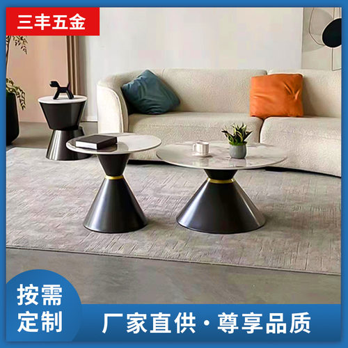 意式轻奢岩板圆形茶几小户型