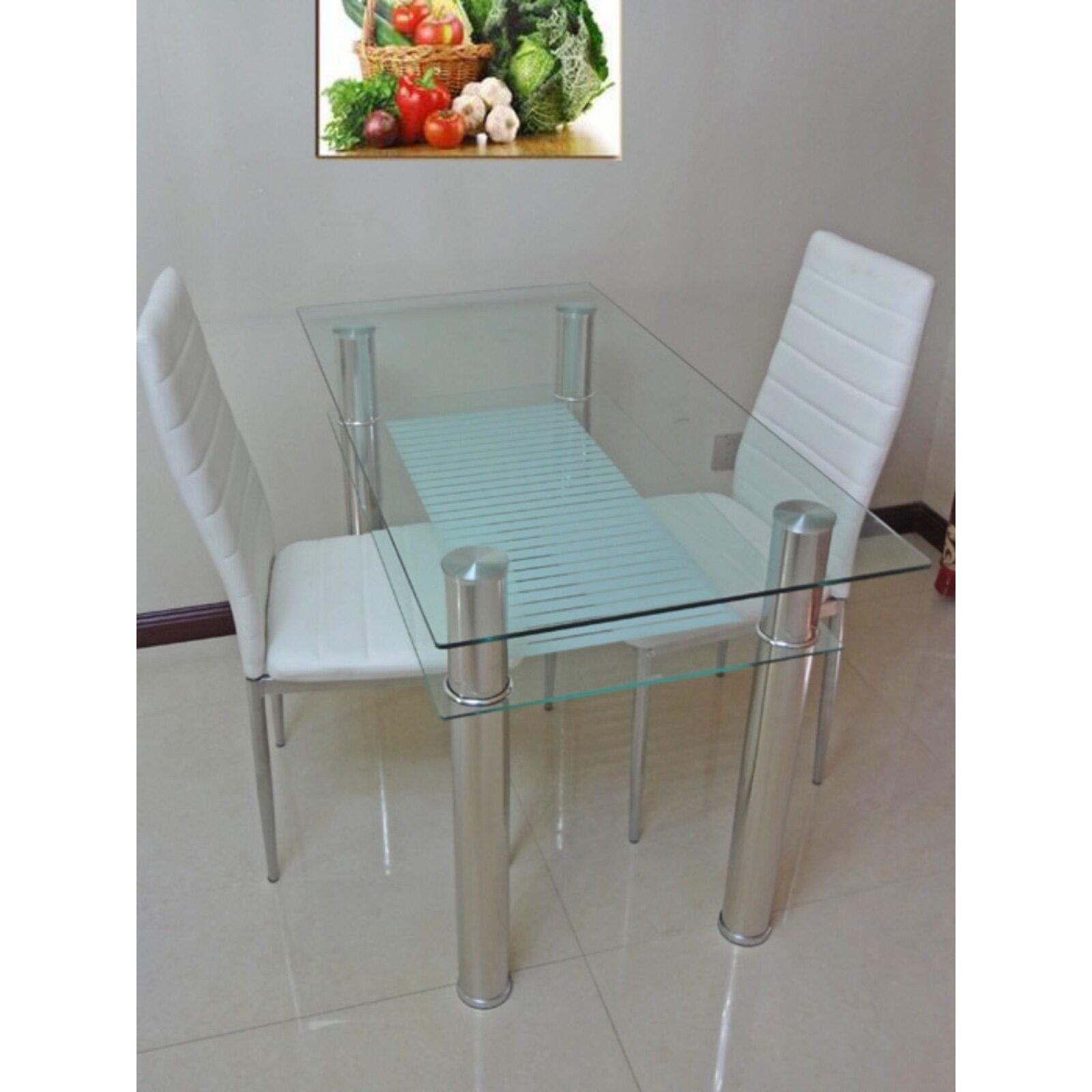 钢化玻璃餐桌益家用双层长方形小户型不锈钢洽谈桌吃饭桌学习书桌