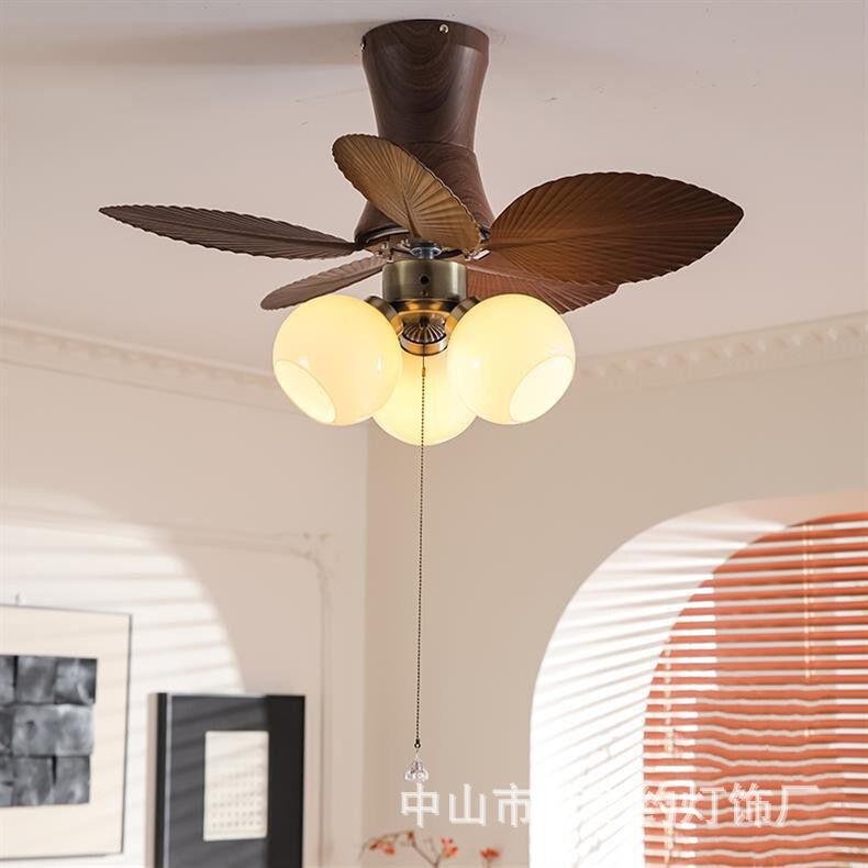 风扇灯中古风复古设计师餐厅吧台吸顶灯静音家用卧室美式吊扇灯