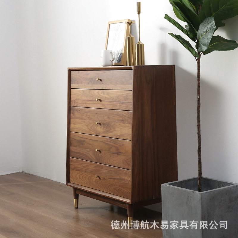 北欧简约黑胡桃木五斗柜定制