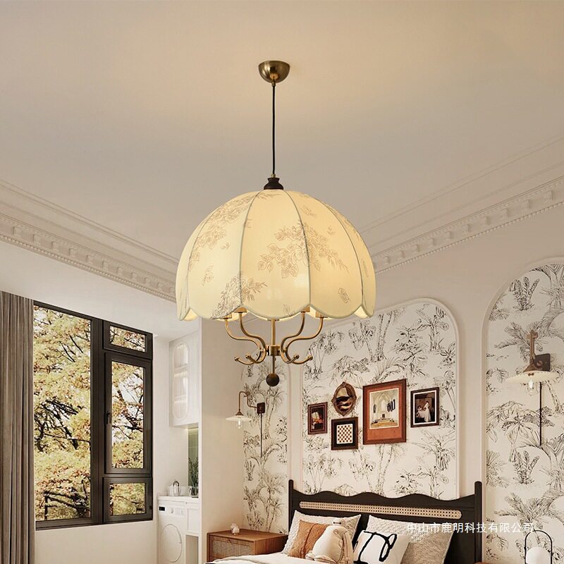 法式复古中古风吊灯简约创意布艺花纹餐厅灯书房客厅卧室灯吧台灯