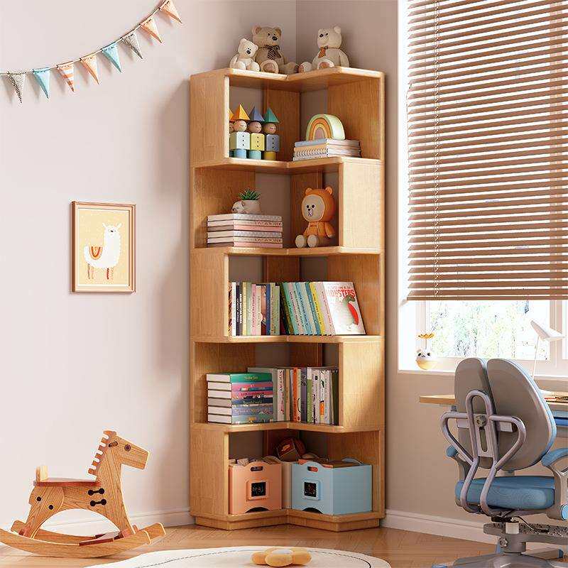 全实木转角儿童书架落地置物架学生家用客厅角柜墙角收纳拐角书柜