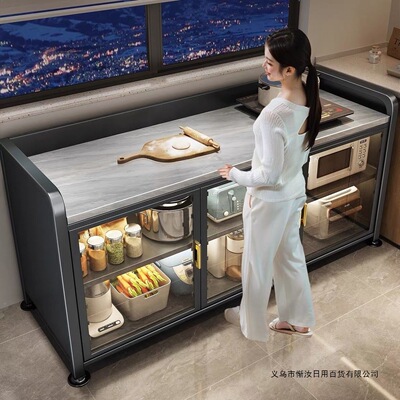 特厚厨房置物架加厚餐边柜橱柜置物收纳柜储物碗柜微波炉烤箱落地