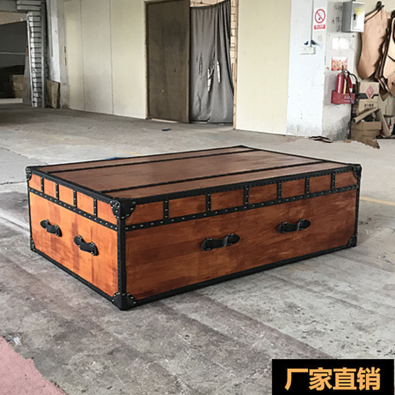 美式实木复古原木设计师茶几