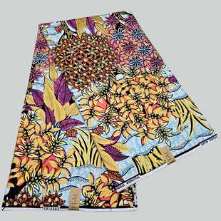 fabric非洲蜡染布棉软金粉6码 golden wax african