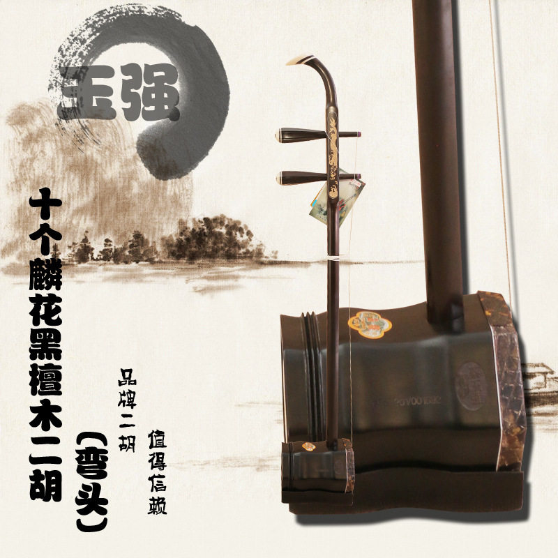 二胡10鳞花演奏专用老黑檀二胡 六角二胡乐器配件厂家批发
