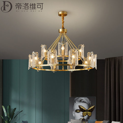 全铜别墅中空复式楼客厅大吊灯楼梯间长loft公寓轻奢挑空挑高跃层