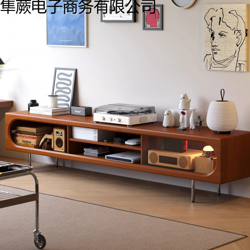 实木中古风玻璃移门电视柜
