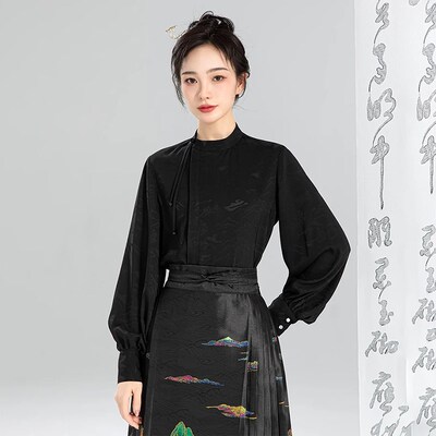 无衣饮羽【千里江山】中式幻彩螺钿马面裙汉服女八分中长款小个子
