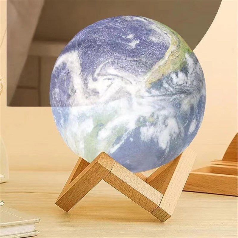 地球灯彩色3D地球摆件七彩发光地球送毕业幼儿创意礼物充电床头灯