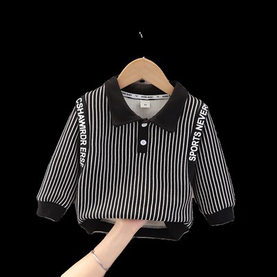 婴儿卫衣加绒男宝宝洋气秋冬季上衣儿童一体绒童装小男童翻领衣服