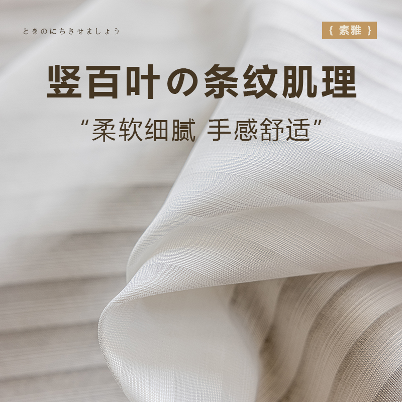 竖百叶纱帘窗帘免打孔安装窗纱透光不透人飘窗送伸缩杆一整套白纱