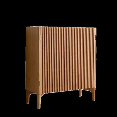 北美樱桃木格栅靠墙边实木鞋柜家用门口简约大容量对开门储物柜