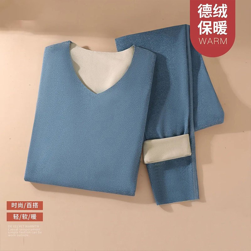 秋冬季AB面德绒保暖内衣男士新款秋衣秋裤2024年修身简约保暖套装