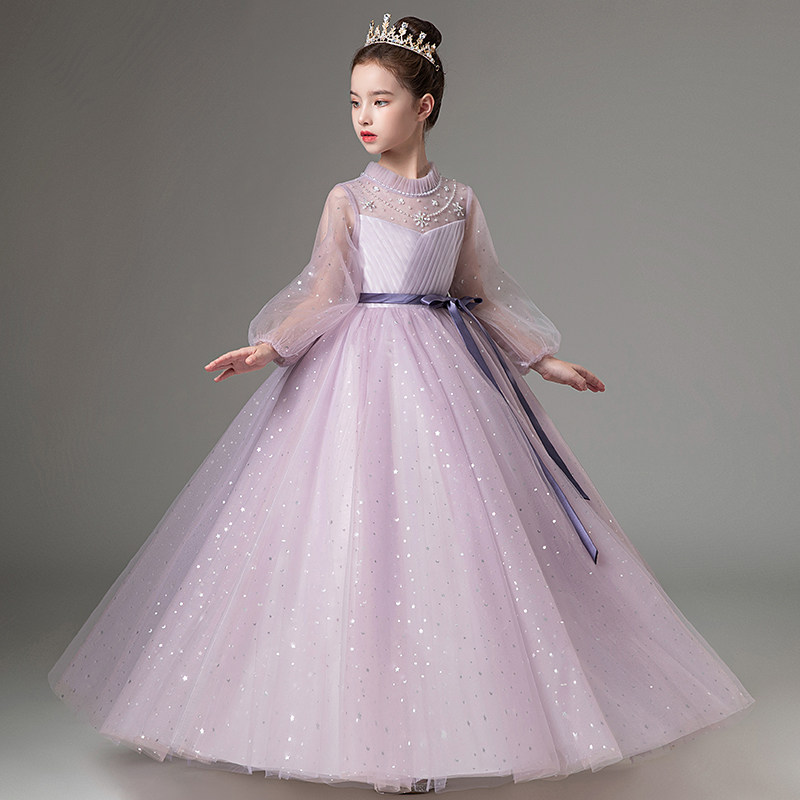 儿童礼服长袖女童花童婚纱生日公主裙小女孩主持人钢琴演出服秋冬