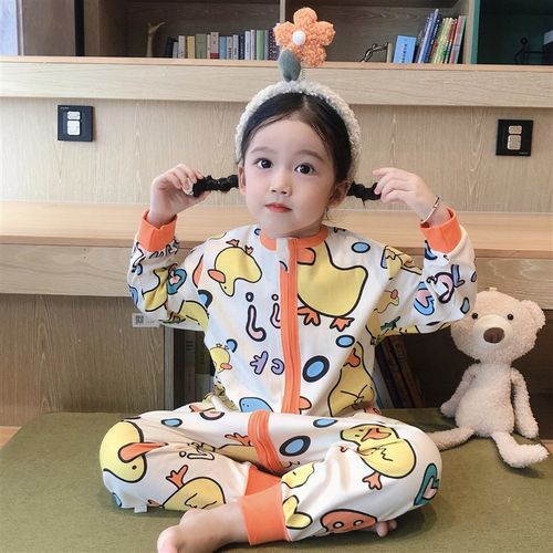 春夏季宝宝空调睡衣儿童连体女童春秋男宝睡袍恐龙防着凉纯棉薄款