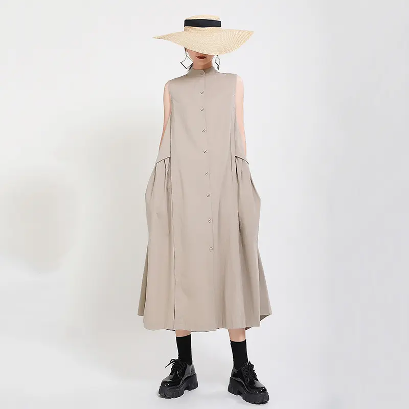 连衣裙夏2025新款女小众设计假两件显瘦显高棉麻长款背心连衣裙