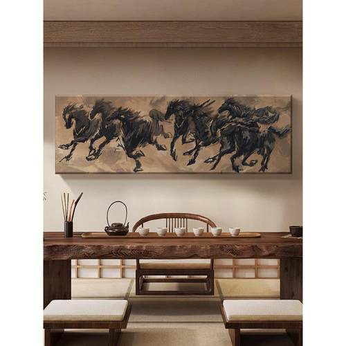 八骏图宋代美学中式客厅装饰画马到成功沙发背景墙壁挂画茶室软装