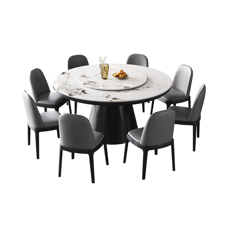 轻奢岩板餐桌椅组合m圆形现代简约全实木家用小户型高端饭店大圆