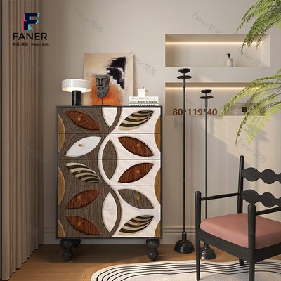 梵而中古风五g斗柜实木客厅柜边柜沙发旁收纳柜储物柜靠墙置物柜