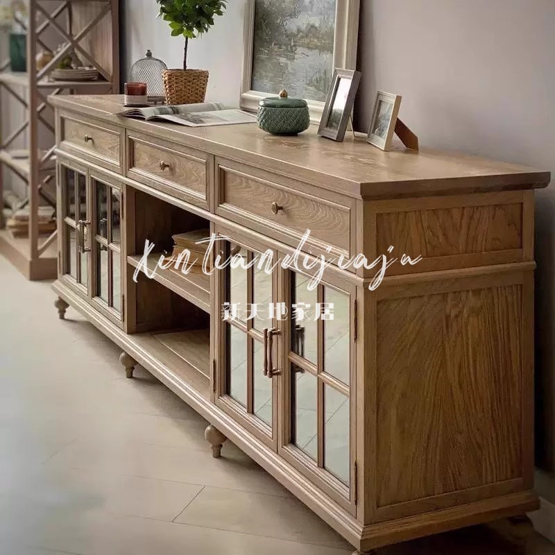美式实木客厅餐边柜电视柜 x法式复古小户型装饰柜家用厨房置物柜