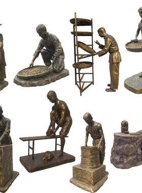 玻璃钢茶文化雕塑仿铜人物制y茶工艺流程商业街广场喝茶人物雕塑