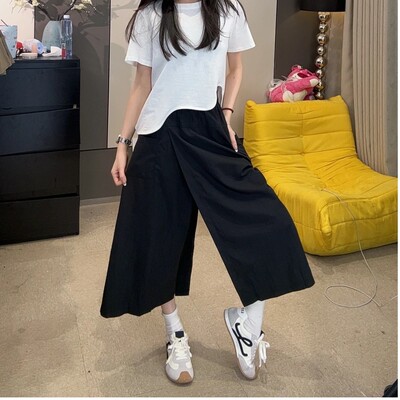 八分开叉裙裤2025大码新款高腰薄款显瘦宽松休闲不规则阔腿裤