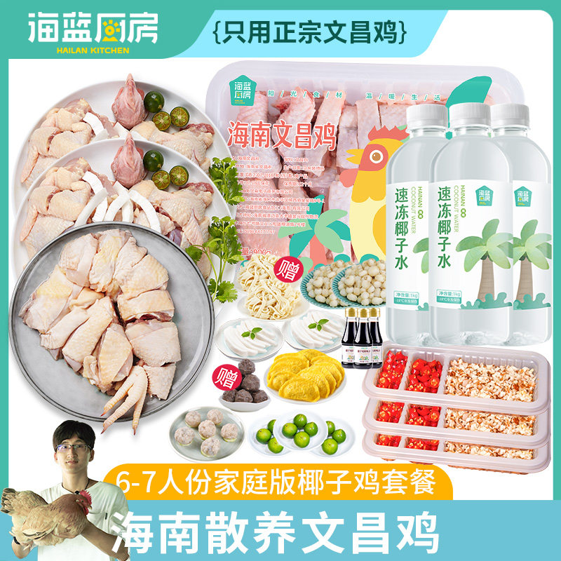 海南海蓝厨房1-7人份量饭版椰子鸡套餐火锅900g/只文昌鸡配料齐全