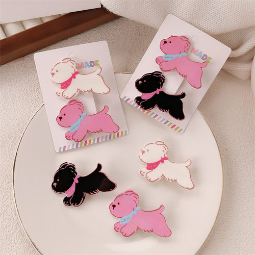 奔跑吧小狗！可爱卡通心发夹刘海夹百搭围巾小狗边夹发饰品