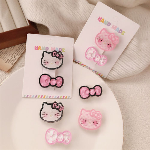 猫咪蝴蝶结发夹~冰透黑粉卡通发卡甜美侧边碎发刘海夹发饰