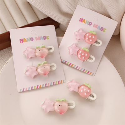 可爱粉色水蜜桃草莓星星发夹前额刘海侧边夹甜美碎发卡子头饰