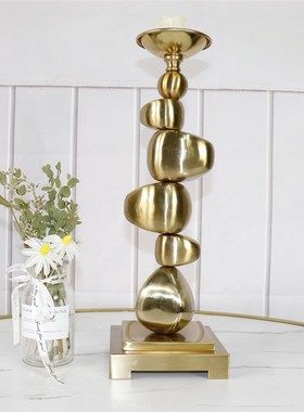 客厅家居摆件木鱼堆烛台铁艺摆件电镀拉丝防锈防潮软装修饰品摆件