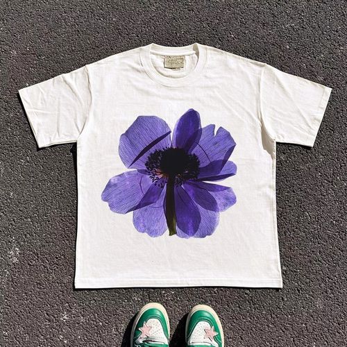 王有病工作室 220G轻薄高织不透!宽松彩色花朵写实短袖T恤情侣装