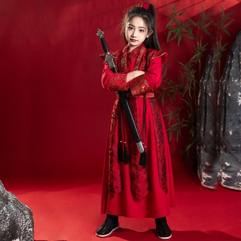儿童汉服女童花木兰cos服装仙侠风女孩剑客飞鱼服侠客古装演出服