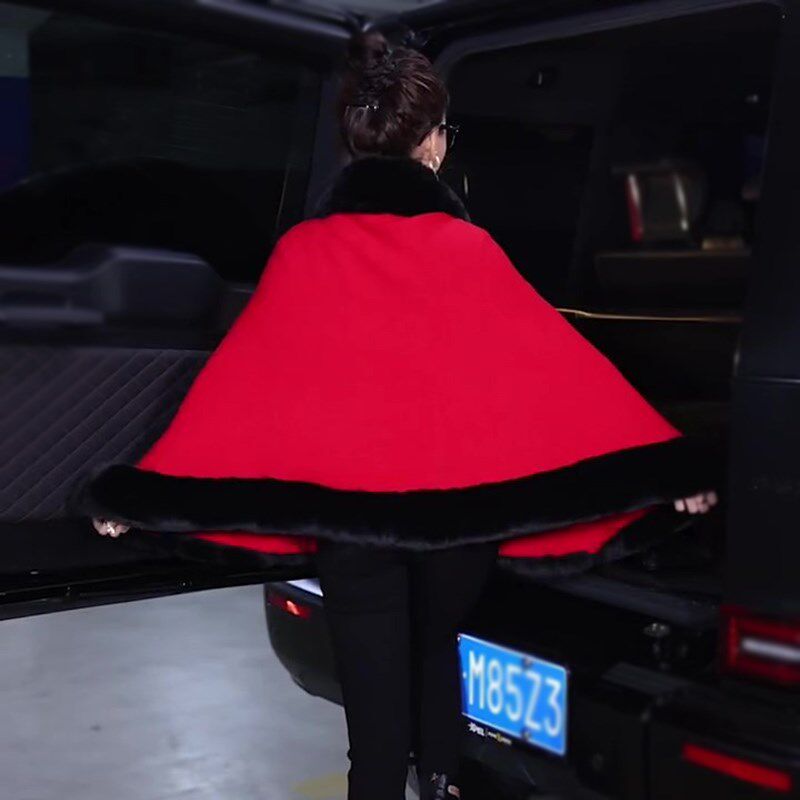 复古大码仿獭兔毛领斗篷旗袍礼服披肩女针织开衫宽松气质披风外搭
