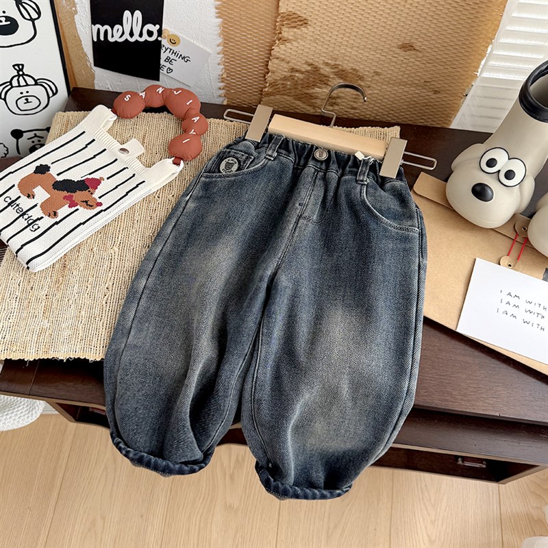 男童冬季裤子儿童牛仔裤加绒加厚2024新款宝宝一体绒加厚软牛仔裤