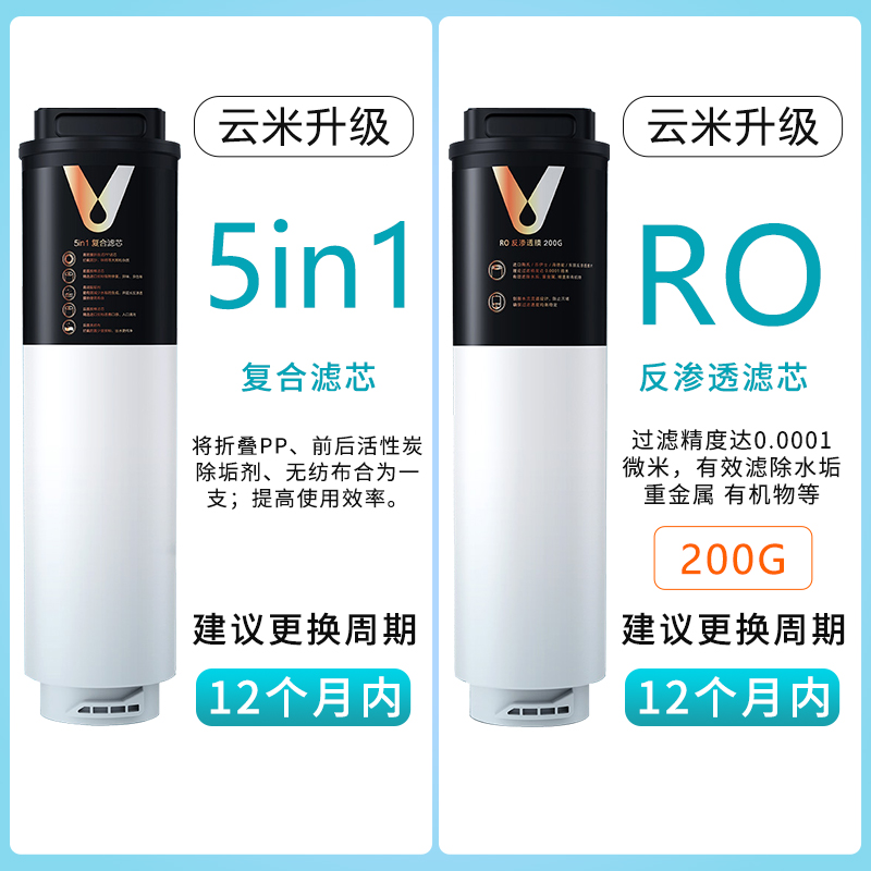 云米Super/Vision3系列1000G/1200G净水器滤芯1号5in1复合2号