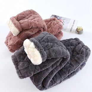 睡裤女款冬季加绒超厚三层夹棉加厚法兰绒男士加厚保暖家居服棉裤