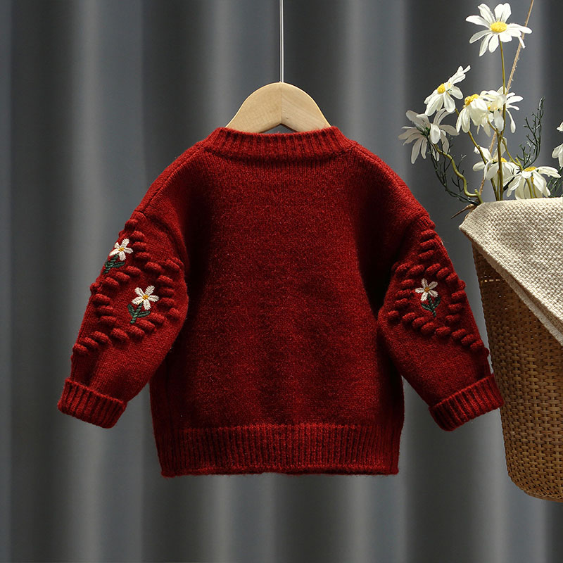 女童秋冬加厚毛衣2022年童装新款宝宝洋气开衫外套小童针织毛线衣