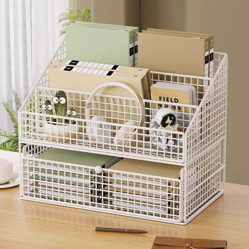 桌面收纳架办公桌置物架工位杂物分层整理柜抽屉式储物筐文件架子