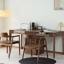 北欧黑胡桃全实木书桌双人轻奢型现代电脑书柜一体学习写字长桌子