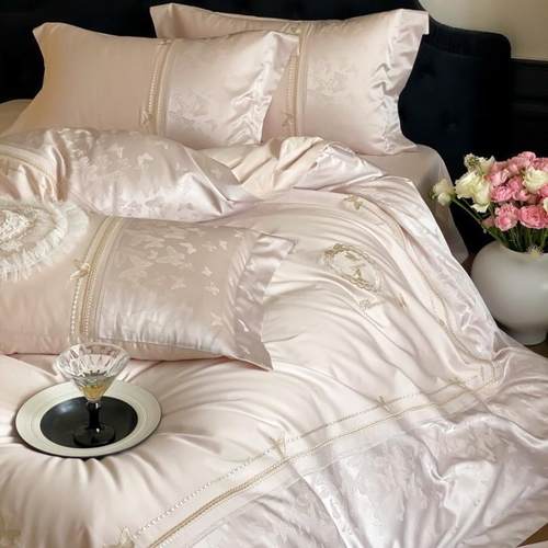 高精密高端长绒棉四件套蝴蝶刺绣提花柔软被套四季款裸睡透气床品