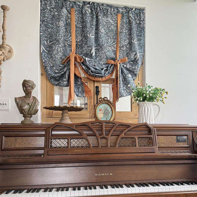 初夏蓝莓果实提拉帘厨房小窗帘半帘门帘免打孔穿杆挂钩