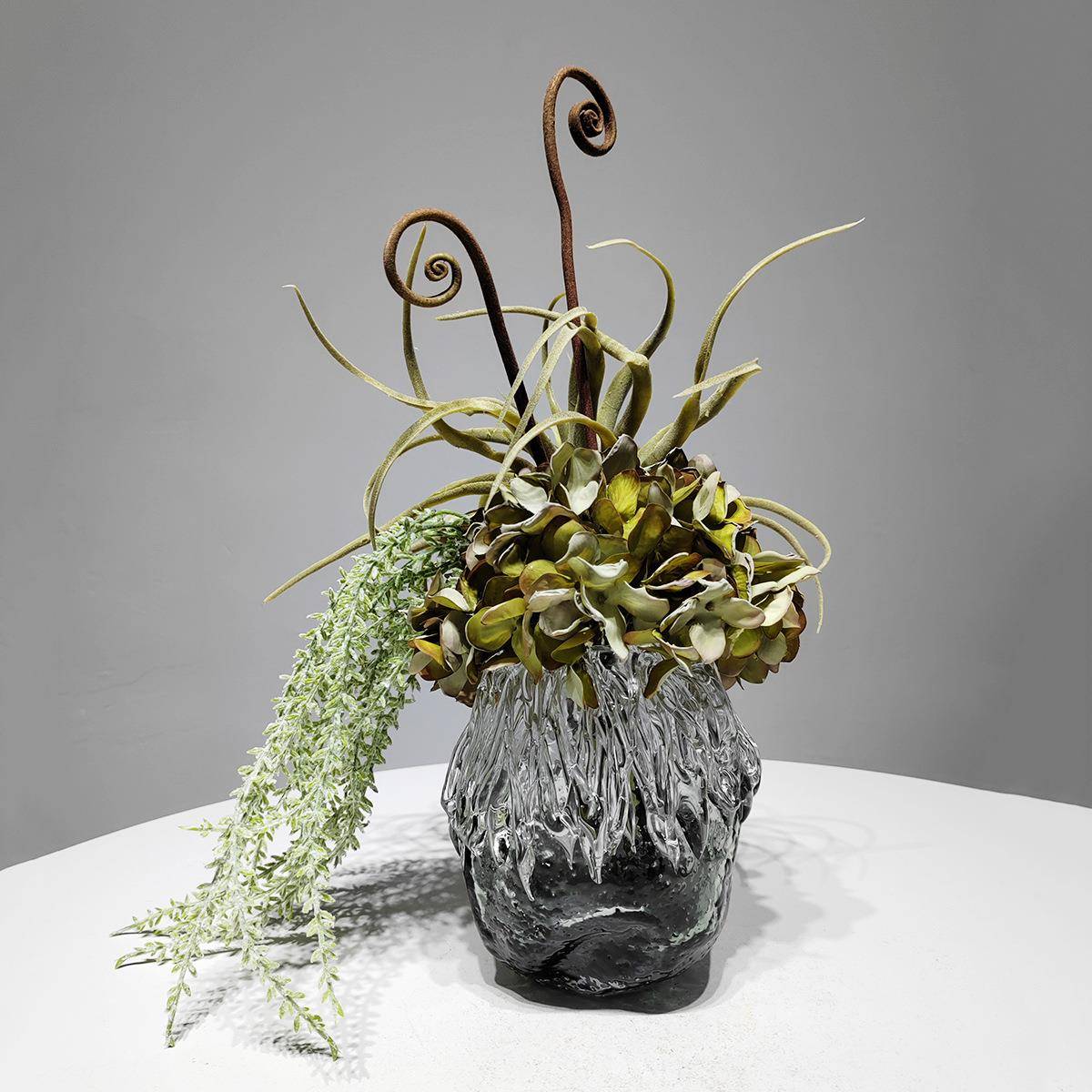 轻奢样式板间花艺清茶售部琉璃花器新中茶室术花艺楼插FIY组合摆