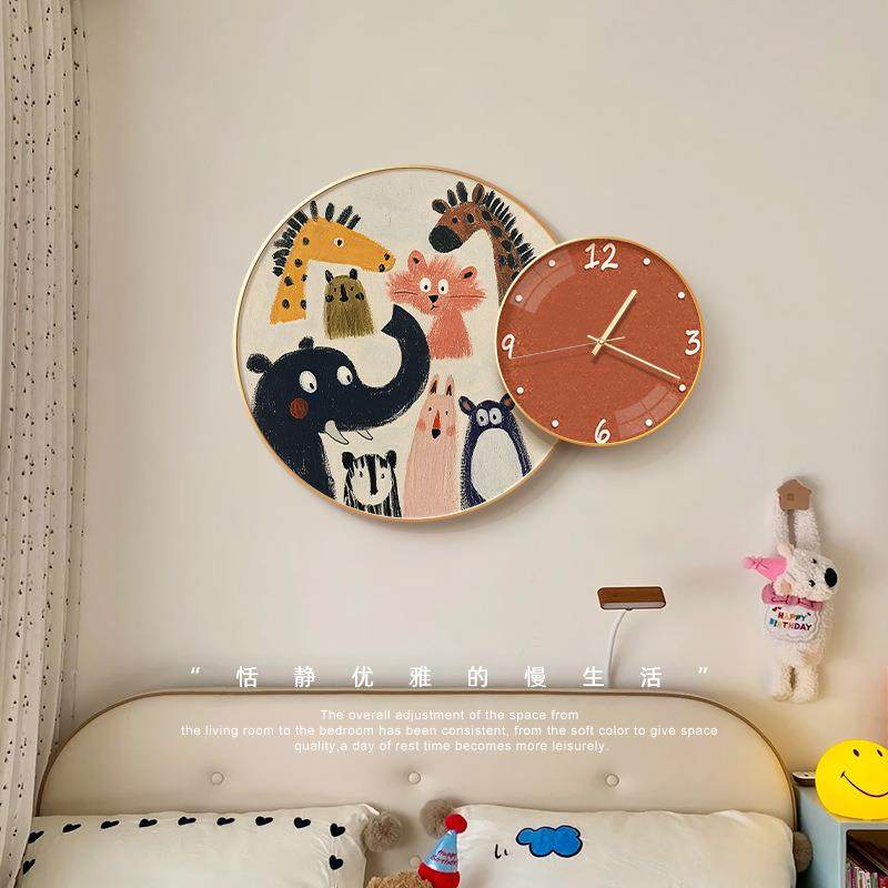 225款新带时钟挂墙餐厅装0饰画XAA挂钟简约现代卡通表动物餐桌壁