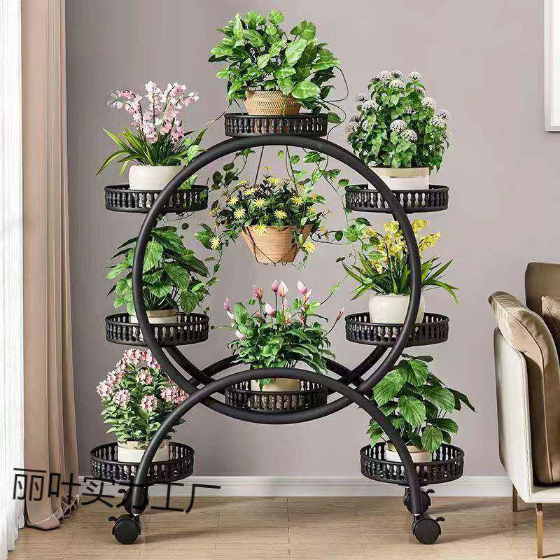 花花架架铁艺多地层带轮绿萝花店盆客厅阳台落式可移YYF动室内置